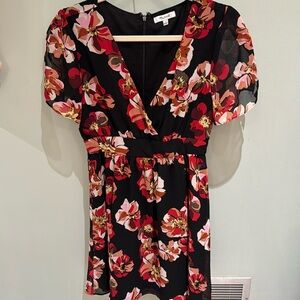 Madewell black and red floral dress with black lining EUC